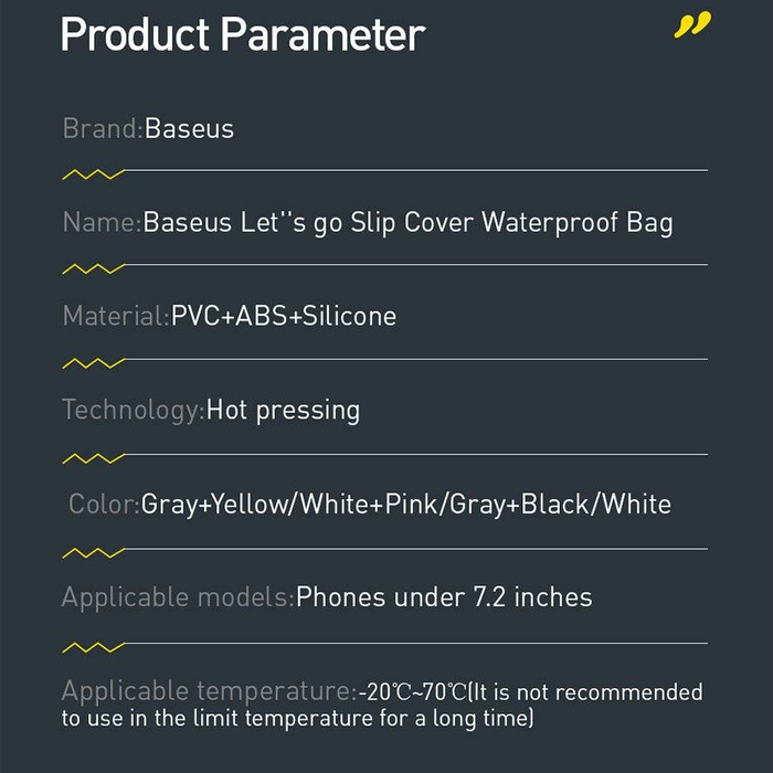 Baseus custodia universale impermeabile per telefono (max 7,2``) per piscina dall&#39;acqua IPX8 gialla (ACFSD-DGY)